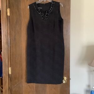 Jones New York Black Sleeveless Midi Dress with Beaded Neckline